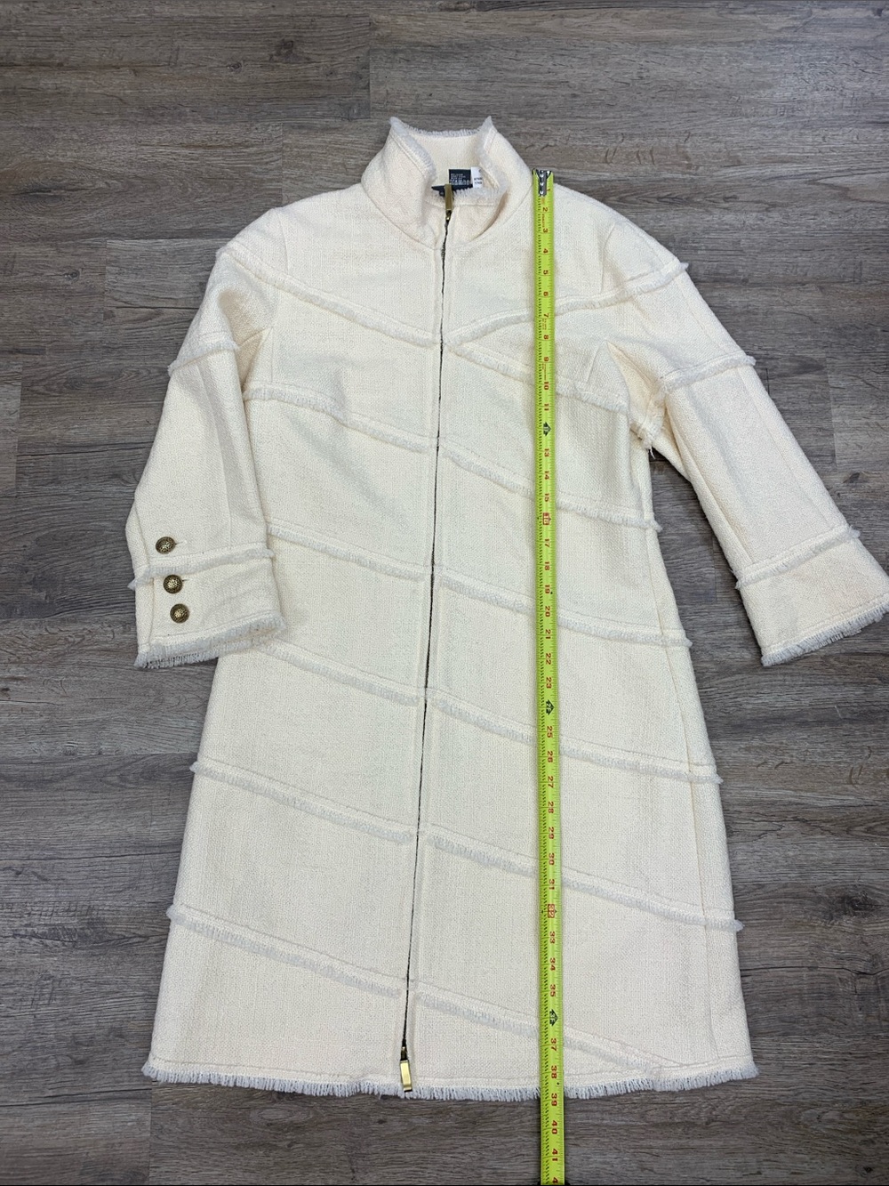 Per Se Cream Long Zip-Front Pea Coat